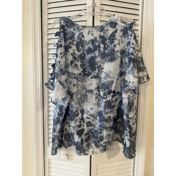 Fred David Shirt Womens SZ 3X Blue Floral Print Short Sleeve Boho Casual Top - Picture 2 of 7